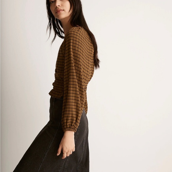 Madewell Tie-Back Cutout Top in Plaid - Picture 3 of 8